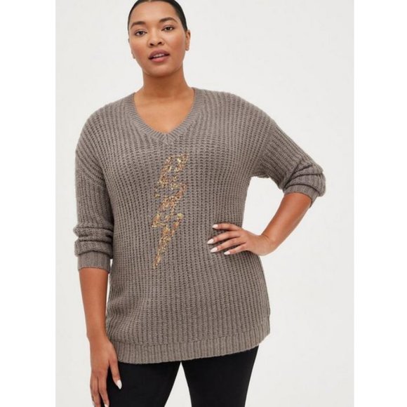 NWT Torrid 2 Lightning Bolt Chunky Pullover Tunic Sweater 2X 18 20 - Picture 2 of 9